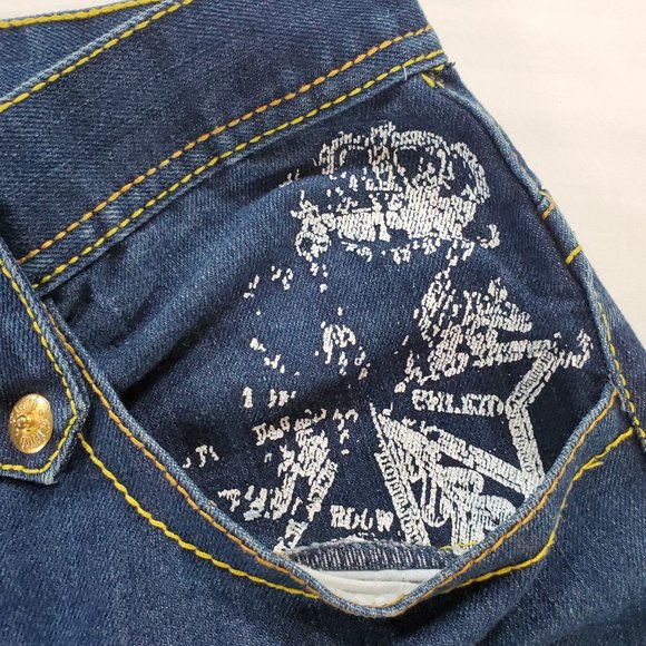 Clench Jeans Mens 36x32 Blue Denim Baggy Straight Leg Patchwork Grunge Vintage - Picture 9 of 16